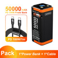 Power Bank 50000mAh 100W PD PPS Super Fast Charging Portable Spare Battery Type-C Retractable Cable Powerbank For Phone Laptop